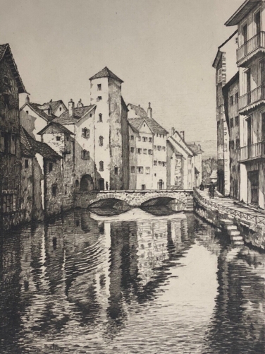 annecy_le_vieux_canal_vers_1930_pont_anime_grande_pointe_seche_signee_thelinge