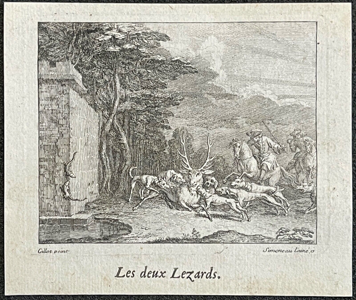 les_deux_lezards_chasse_chien_cerf_claude_gillot_1673-1722_gravure_1719_france