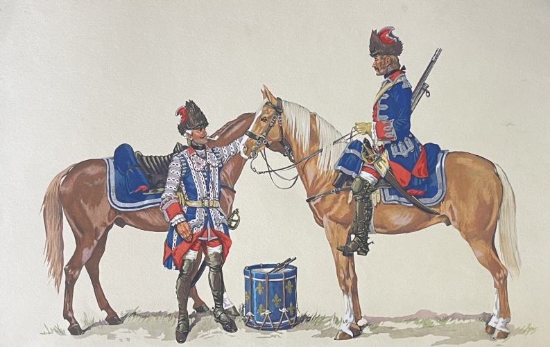 dugue_mac_carthy_1910-1989_aquarelle_gouachee_grenadiers_a_cheval_chevaux