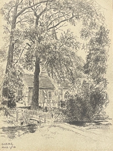 shere_dessin_mole_valley_surrey_dessin_original_de_1910_angleterre_royaume-uni