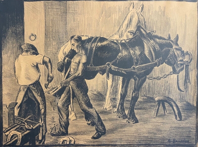 le_marechal-ferrant_par_a_baussier_gravure_vers_1930_france_cheval