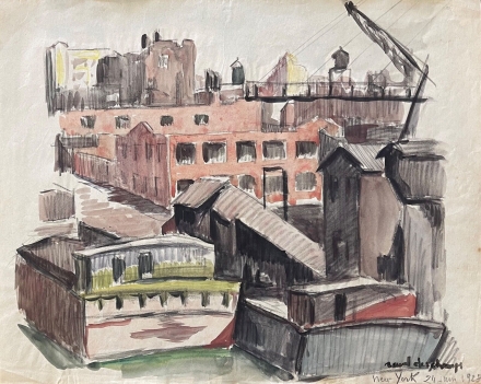 new-york_1928_raoul_deschamps_1903-1958_post_impressionniste_lavis_dencre_usa