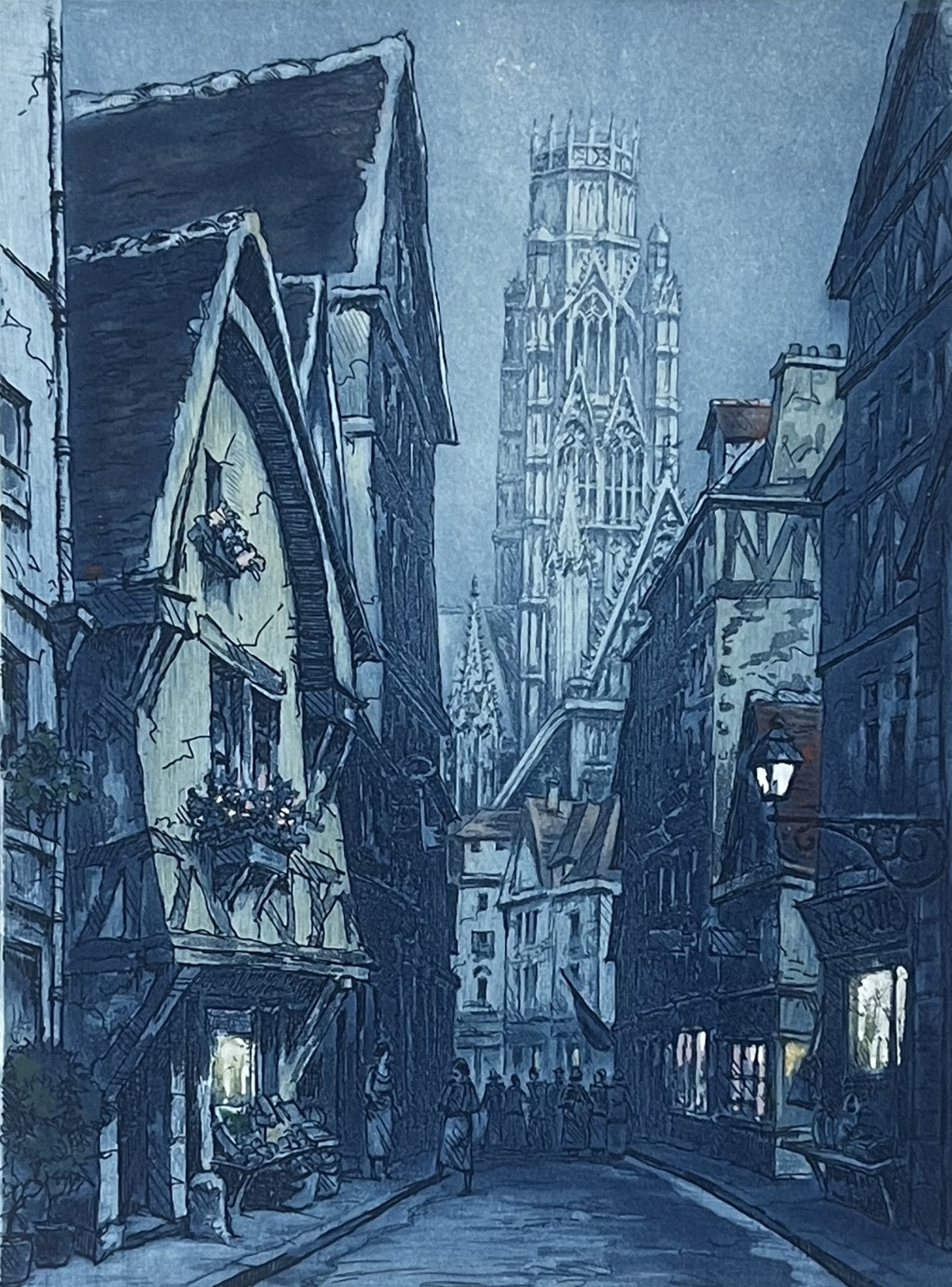 rouen_rue_damiette_gravure_en_aquatinte_vers_1930_seine-maritime_france