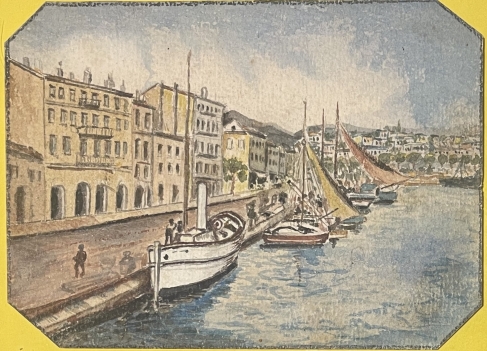 port_de_provence_aquarelle_vers_1917_france_barque_a_vapeur