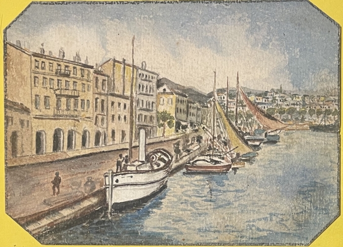 port_de_provence_aquarelle_vers_1917_france_barque_a_vapeur