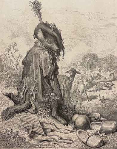 le_loup_devenu_berger_gustave_dore_xylographie_fable_la_fontaine_1868_mouton