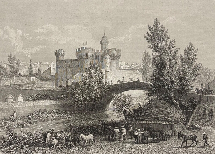 perpignan_le_castillet_ou_castellet_gravure_rouargue_1838_france