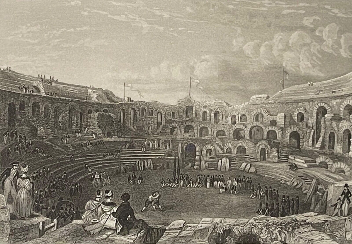 nismes_les_arenes_gravure_de_rouargue_vers_1836_provence_france