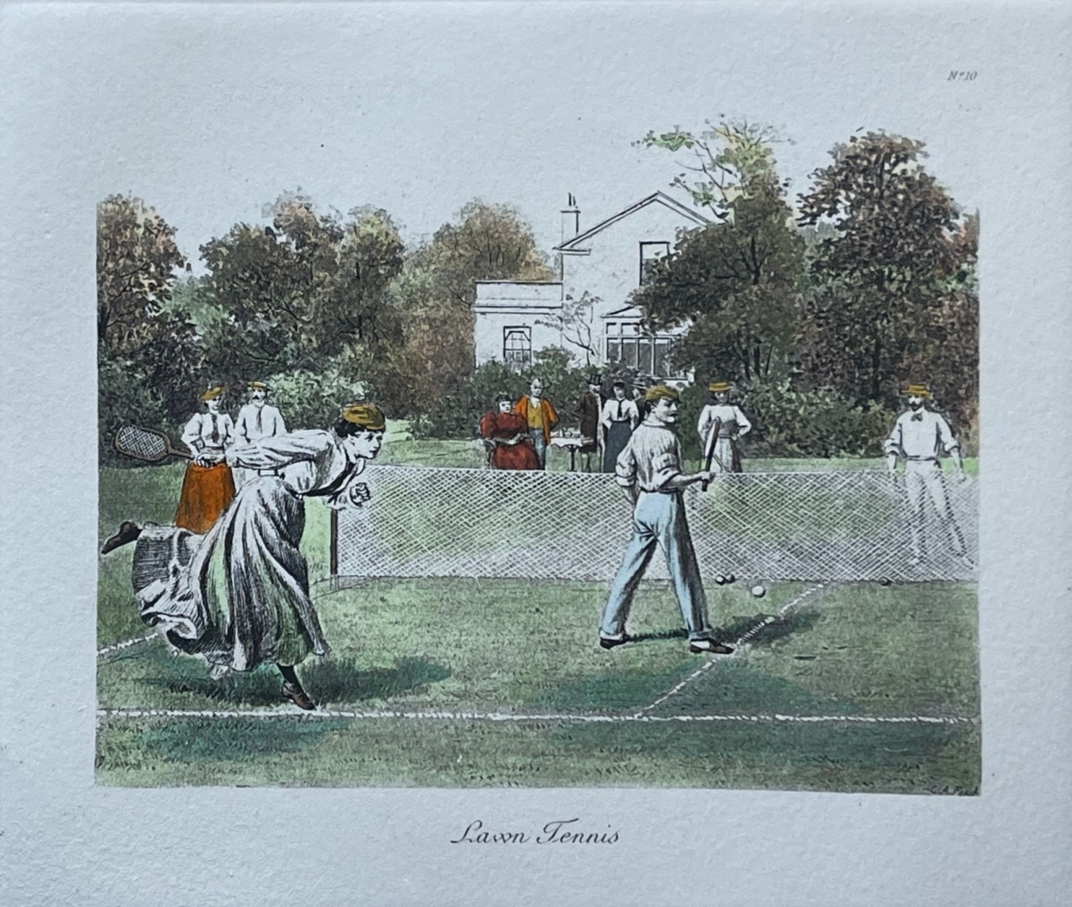 tennis_in_the_garden_circa_1900_colour_aquatint_with_women_players
