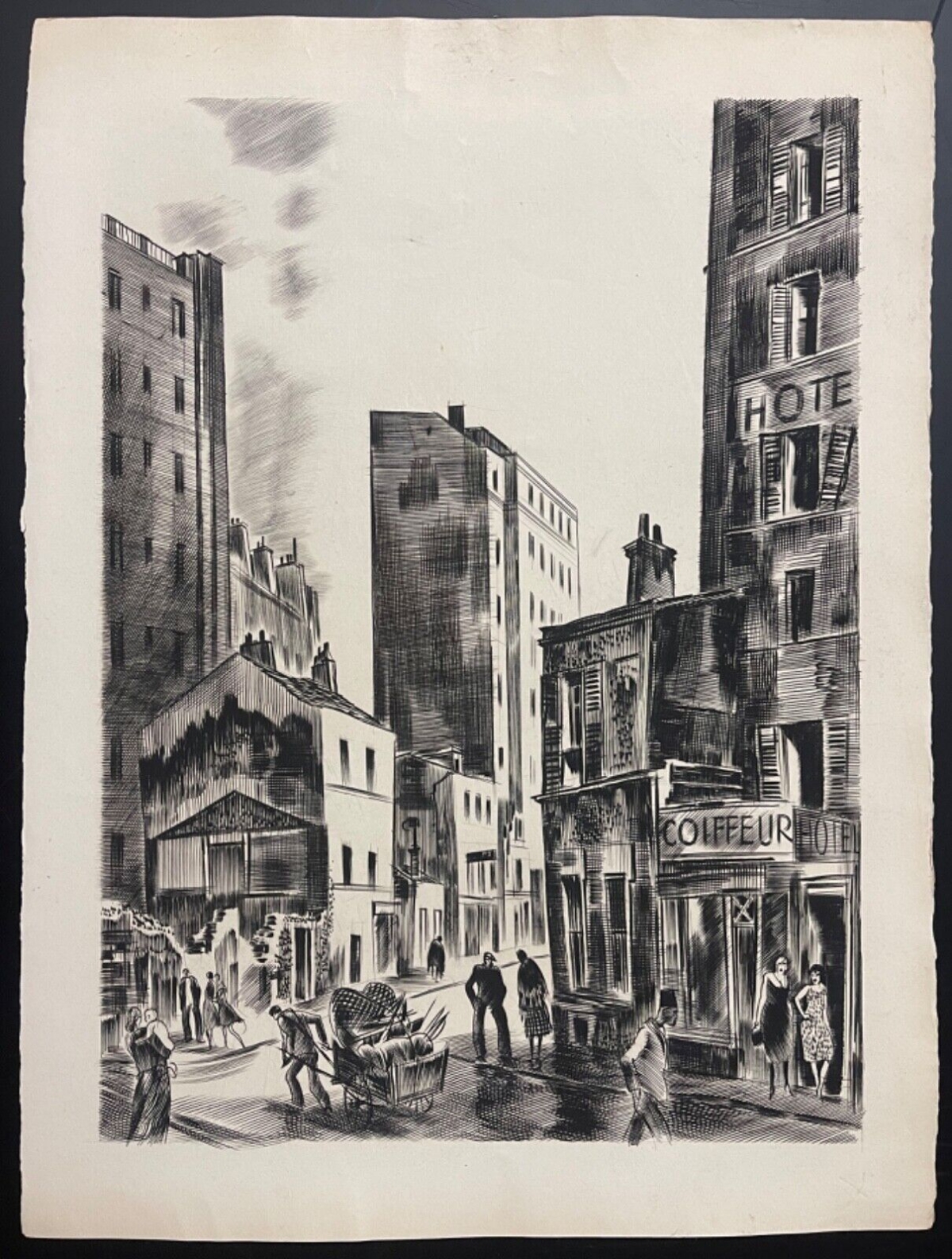 paris_rue_animee_par_albert_decaris_1949_gravure_au_burin_france