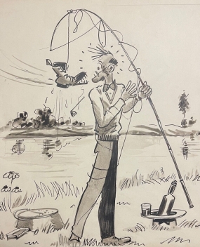 le_pecheur_chaussure_dessin_encre_humoristique_vers_1940_anonyme