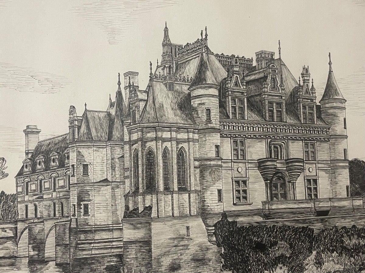 chateau_de_chenonceau_grand_dessin_plume_architecture_renaissance_debut_xxe