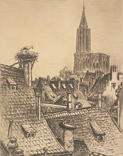 strasbourg_les_toits_1947_pointe_seche_signee_marcel_bessan_alsace_france