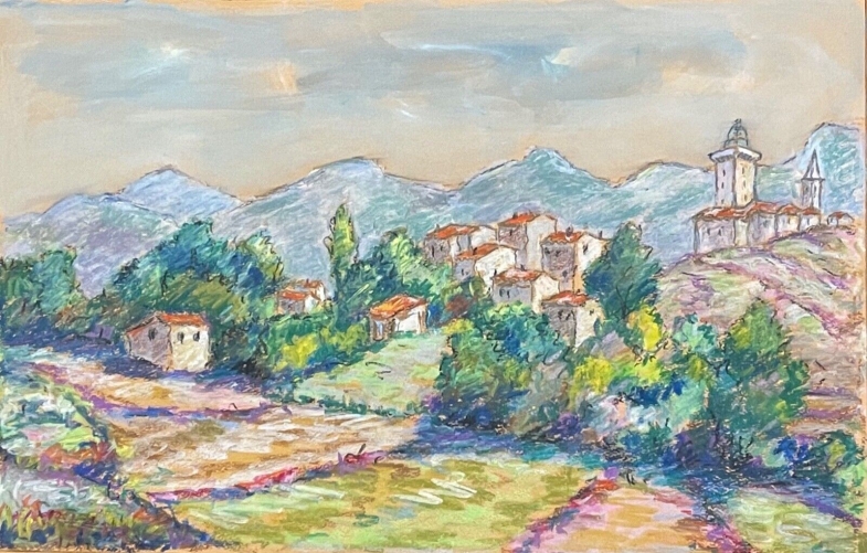 vue_dun_village_provence_gouache_et_pastel_fixe_vers_1960_anonyme_france