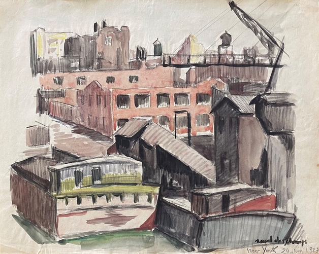 new-york_1928_raoul_deschamps_1903-1958_post_impressionniste_lavis_dencre_usa