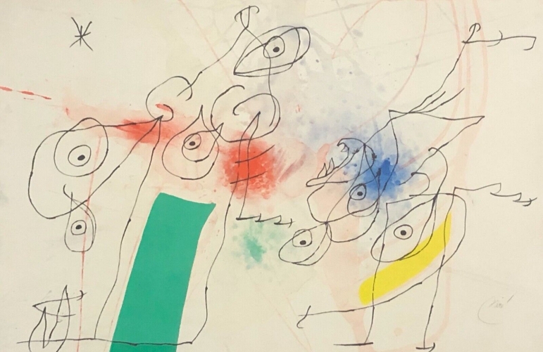 juan_miro_femme_et_oiseau_dans_la_nuit_1975_chromolithographie_1982