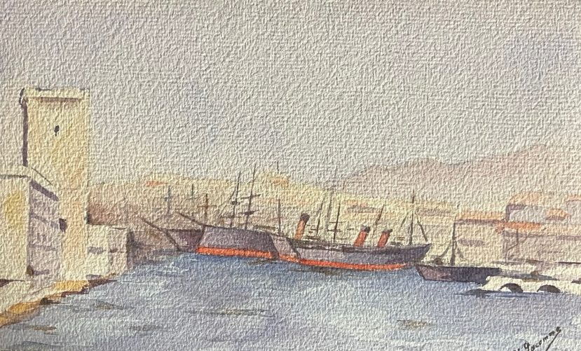 marseille_vieux-port_et_tour_saint-jean_provence_aquarelle_signee_lacomme_c_1880