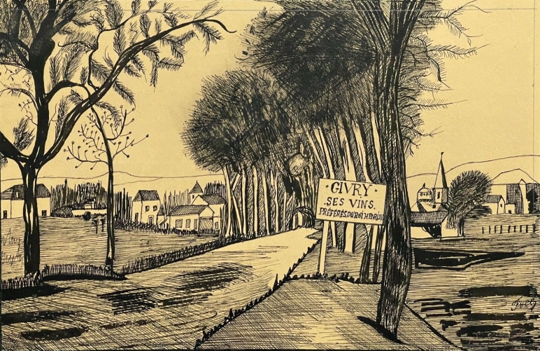 givry_bourgogne_france_saone-et-loire_dessin_a_lencre_vers_1957_signe_?