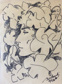 visage__technique_mixte,_feutre_et_crayon__signature_illisible_date_de_80_