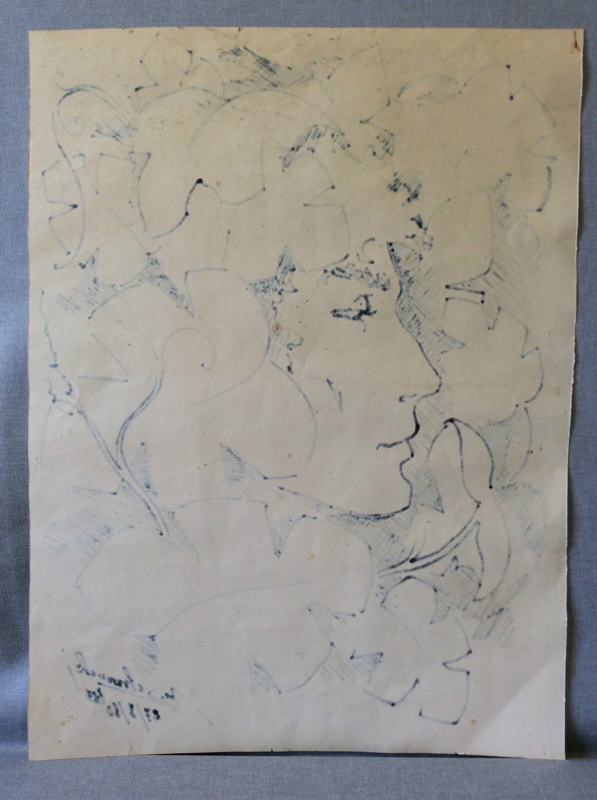 visage__technique_mixte,_feutre_et_crayon__signature_illisible_date_de_80_