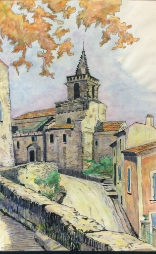 venasque_provence_vaucluse_aquarelle_encre_technique_mixte_signee_r__donadu_86