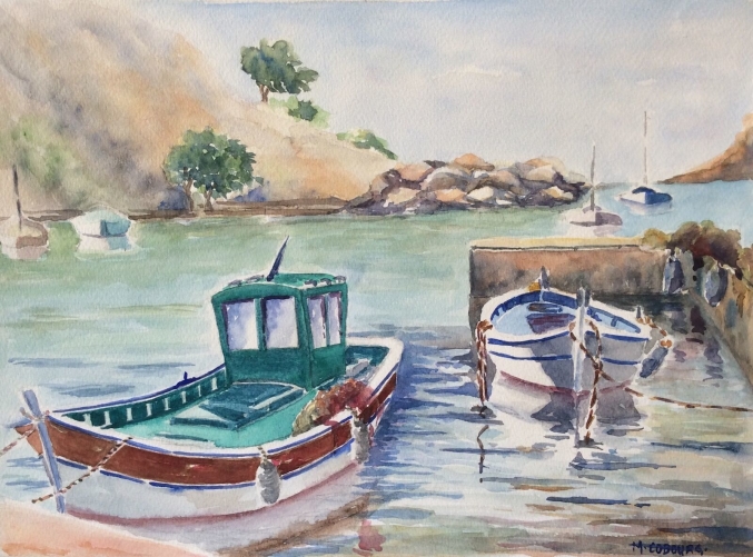 grande_aquarelle__provence,_marseille,_port_bateaux_bateau__signee_m__cobourg_