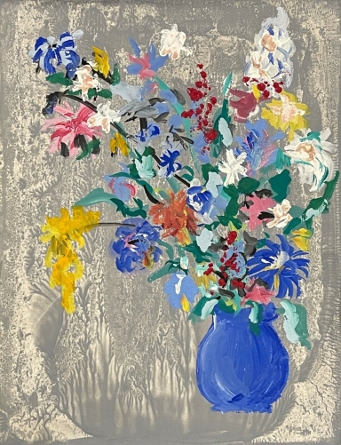 nature_morte_fleurs_pot_bleu_gouache_anonyme_vers_1970