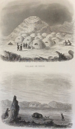 village_de_neige_igloos_+_chasse_au_b??uf_musque__lithographie_1857_rouargue_xixe_