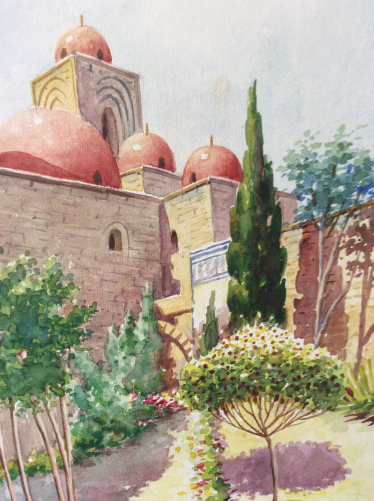 magnifique_aquarelle__paysage_oriental_signe_fearonia_