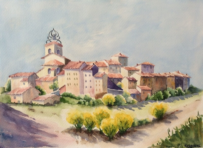 grande_aquarelle__provence,_village,_marseille_signee_m__cobourg_