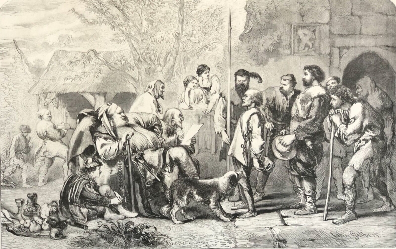 william_shakespeare__sir_john_falstaff_la_revue_des_recrues__gravure_vers_1861_