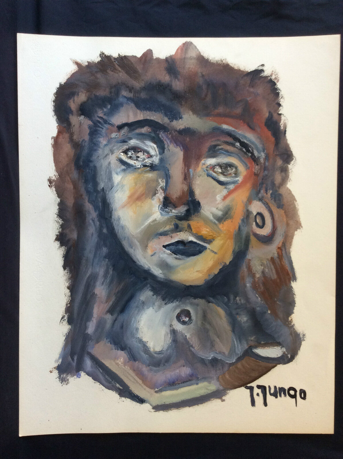 expressionniste__peinture_sur_papier__visage_signee_jungo_2e_moitie_xxe_