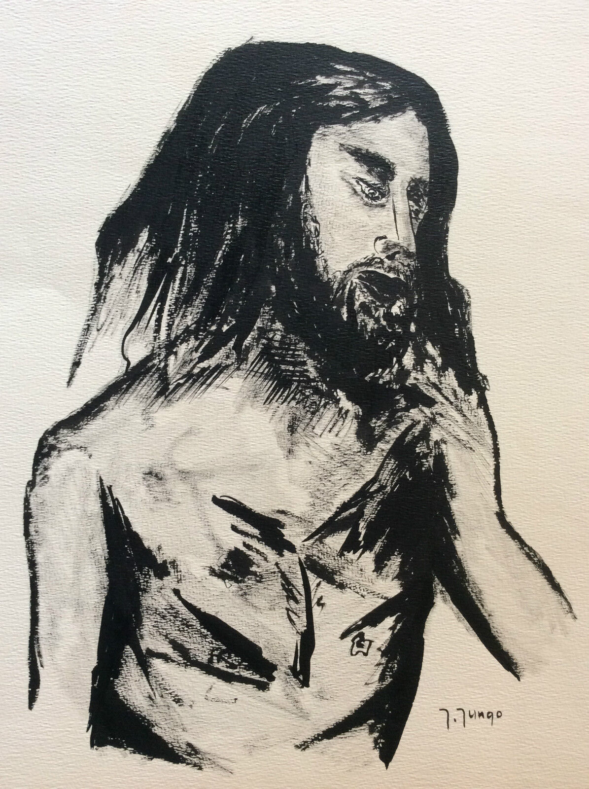 expressionnisme__encre_sur_papier__homme_signee_jungo_2e_moitie_xxe_
