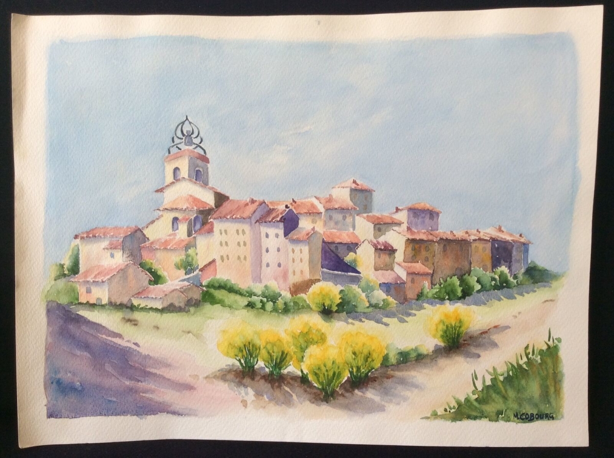 grande_aquarelle__provence,_village,_marseille_signee_m__cobourg_