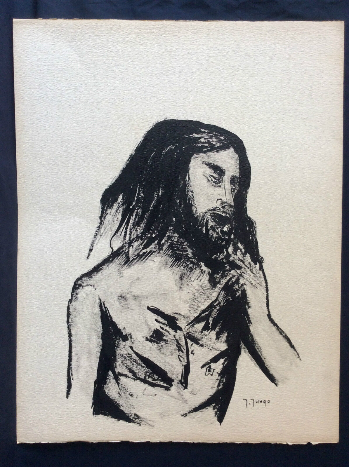 expressionnisme__encre_sur_papier__homme_signee_jungo_2e_moitie_xxe_
