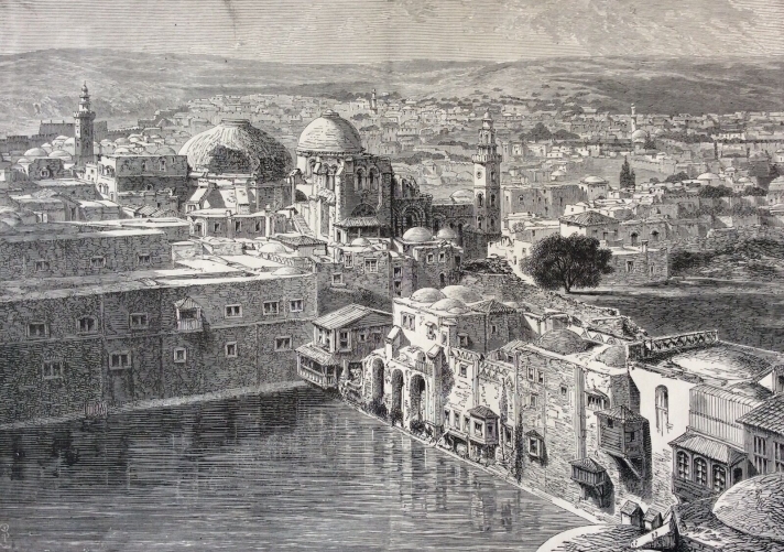 israel,_palestine__eglise_saint_sepulcre_etang_d_ezechias_gravure_sur_acier_1892_