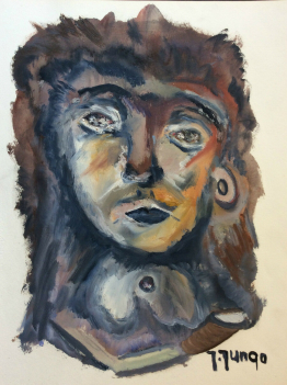 expressionniste__peinture_sur_papier__visage_signee_jungo_2e_moitie_xxe_