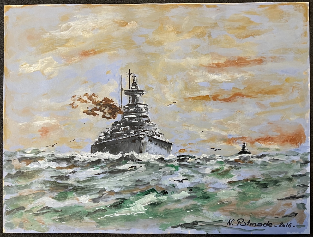 cuirasse_bismarck_1940_acrylique_sur_papier_n_palmade_2016_kriegsmarine_marine