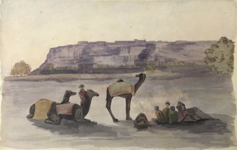 paysage_et_dromadaire__algerie,_aquarelle_datee_de_1969_anonyme_