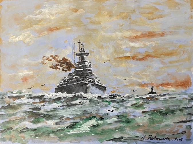 cuirasse_bismarck_1940_acrylique_sur_papier_n_palmade_2016_kriegsmarine_marine