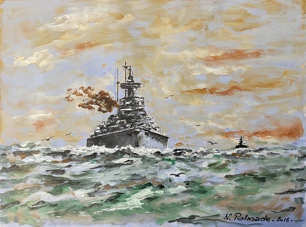 cuirasse_bismarck_1940_acrylique_sur_papier_n_palmade_2016_kriegsmarine_marine