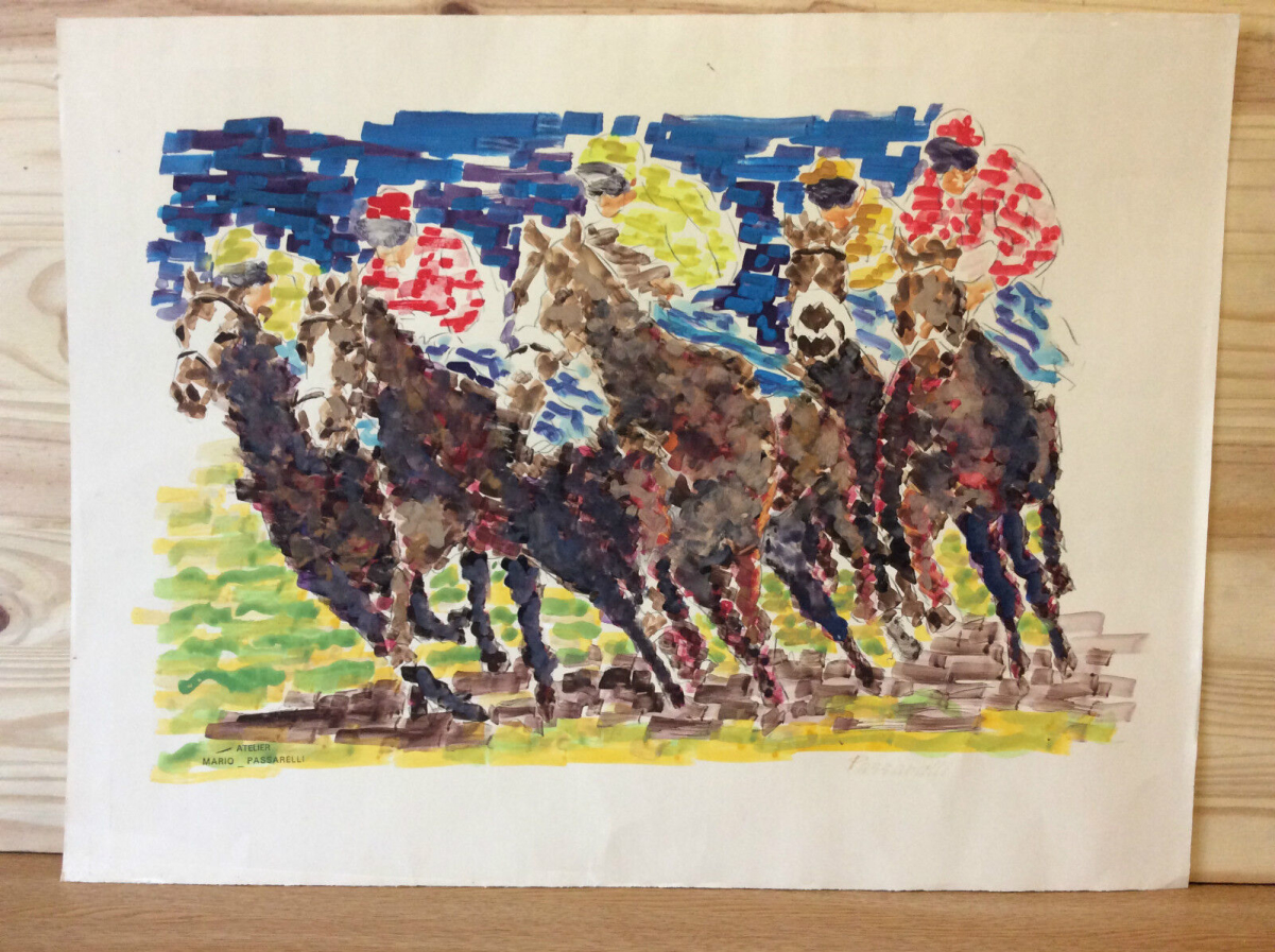 mario_passarelli,_grande_aquarelle__les_jockeys,_chevaux,_cheval_tierce_