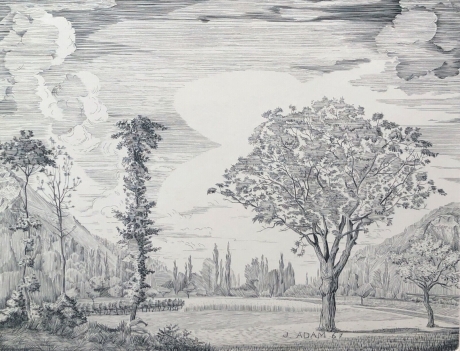 jean_adam__gravure_au_burin_de_1967__paysage_de_france,_arbres_