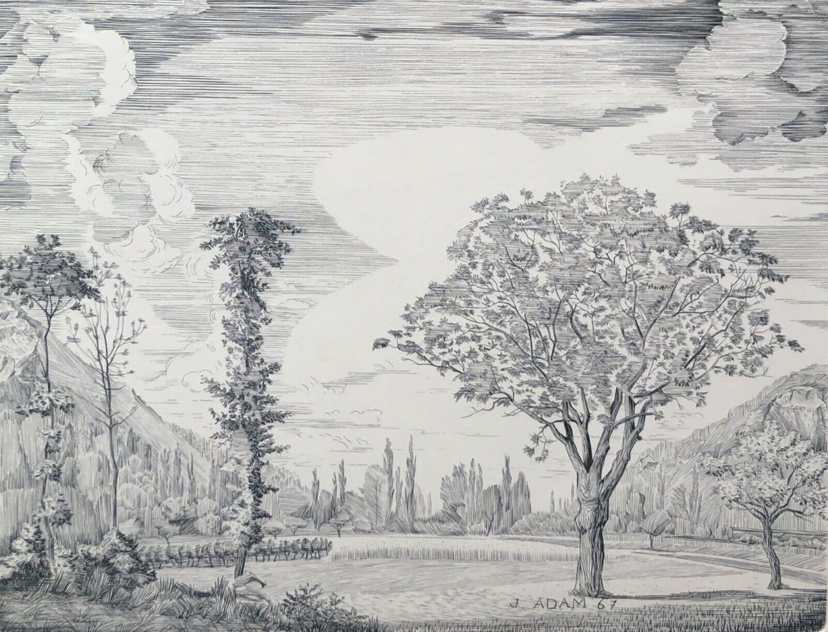 jean_adam__gravure_au_burin_de_1967__paysage_de_france,_arbres_