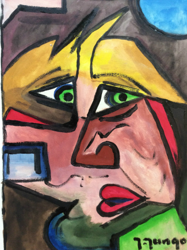 expressionniste,_gouache__visage_feminin_signee_jungo_2eme_moitie_xxe_