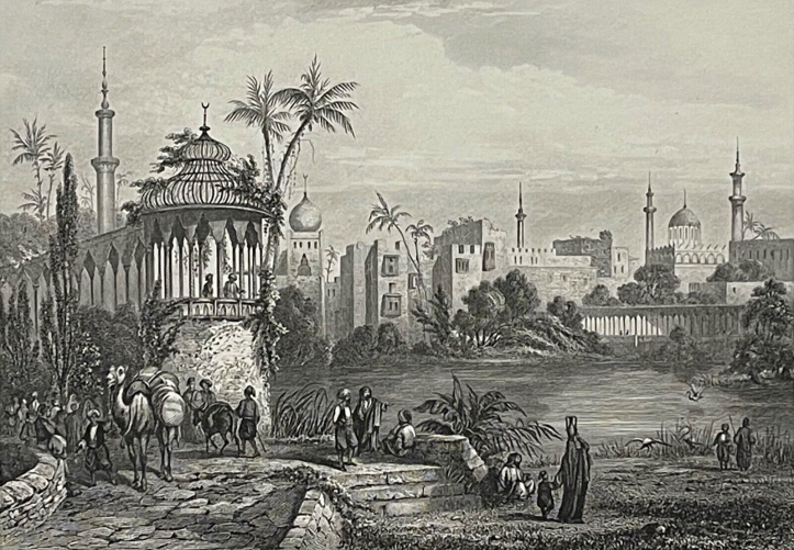 egypte__le_caire_prise_des_bords_du_lac_de_l???hippopotame___afrique_gravure_1863_