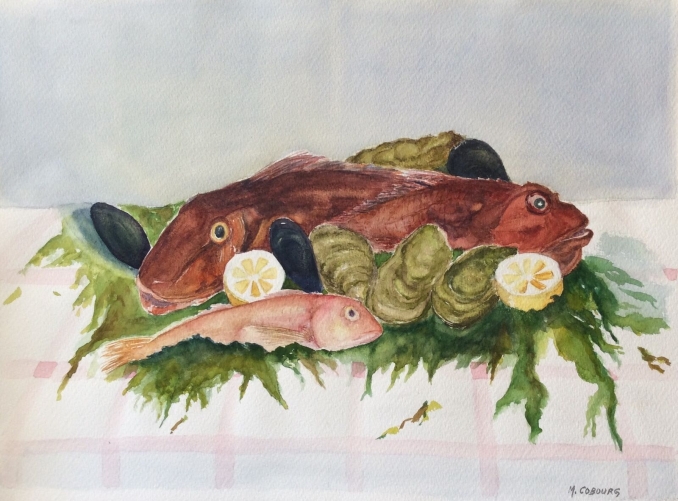 grande_aquarelle__poisson_peche__provence,_marseille__signee_m_cobourg_