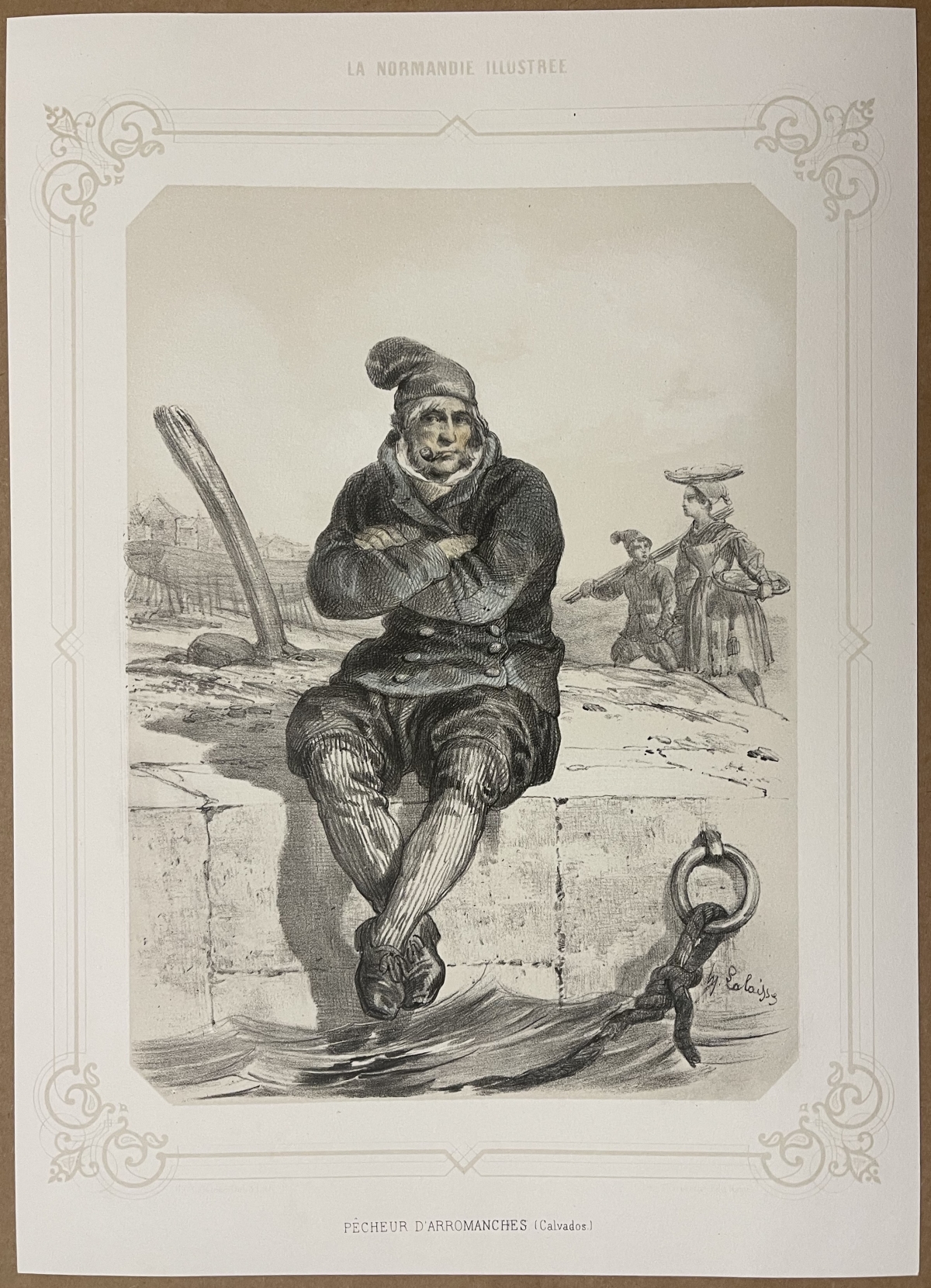 pecheur_d_arromanches_calvados_lithographie_originale_a_deux_tons_1852_france
