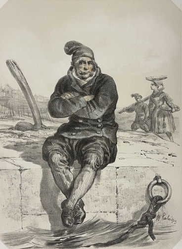 pecheur_d_arromanches_calvados_lithographie_originale_a_deux_tons_1852_france