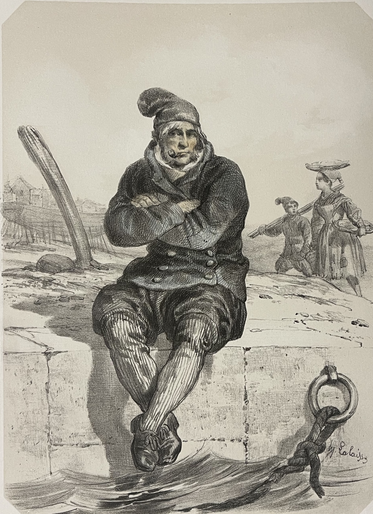 pecheur_d_arromanches_calvados_lithographie_originale_a_deux_tons_1852_france